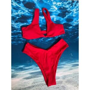 ☀️Unbranded Red Knot Front Bikini Set High Cut V-Waist Swimsuit Two Piece Womens